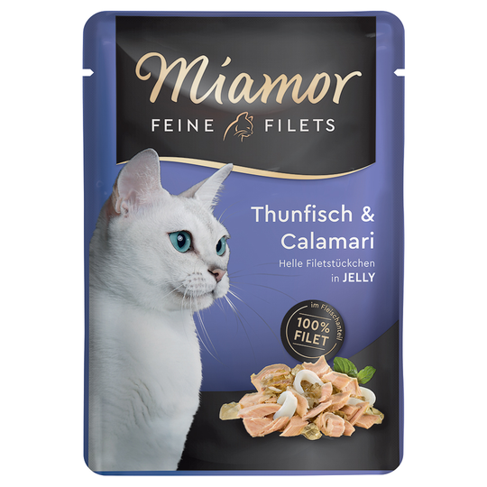 Miamor Fine Filets in Jelly -säästöpakkaus 24 x 100 g - tonnikala & mustekala