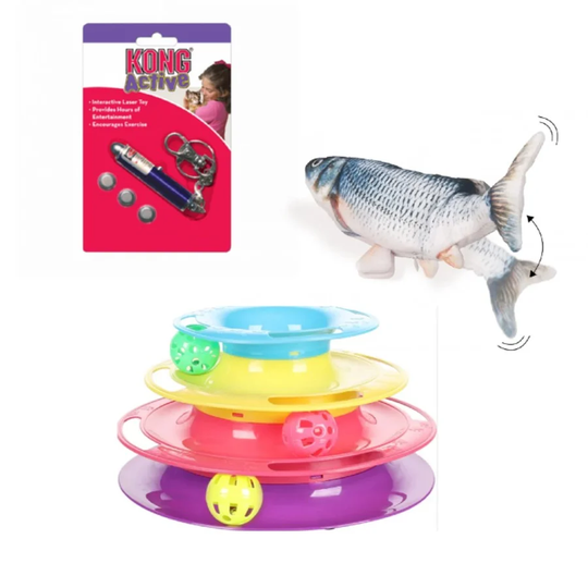 Flamingo - 1 x cat toy with balls 1x moving fish 1 x kong laser