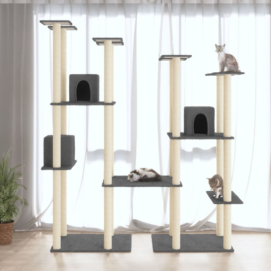 vidaXL Kissan kiipeilypuu sisal- raapimispylväillä tummanharmaa 174 cm