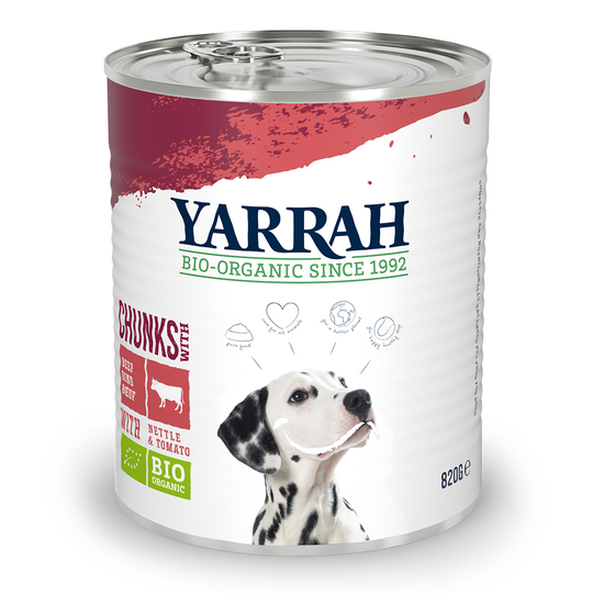 Yarrah Bio -säästöpakkaus 12 x 820 g - luomunautaa, luomunokkosta & luomutomaattia