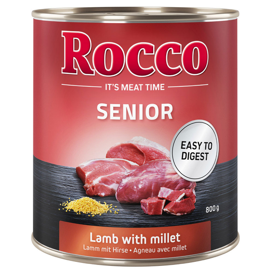Rocco Senior -säästöpakkaus 24 x 800 g - mix: siipikarja & kaurahiutaleet ja lampaanliha & hirssi