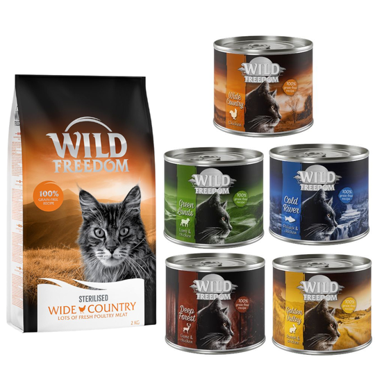 6 kg Wild Freedom -kuivaruokaa + 6 x 200 g märkäruokaa kaupan päälle! - Adult Wide Country - Sterilised Poultry