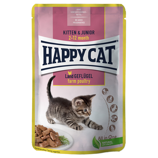 Happy Cat Pouch Meat in Sauce 12 x 85 g - Farm Poultry Kitten