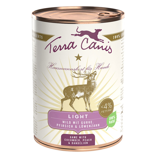 Terra Canis Light 6 x 400 g - riista, kurkku, persikka & voikukka
