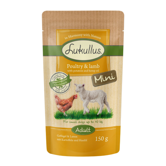 Lukullus Naturkost Adult Mini viljaton 6 x 150 g - siipikarja & lammas