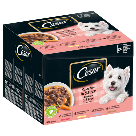 40 + 8 kaupan päälle! 48 x 100 g Cesar-koiranruokaa - Deliciously Fresh Favorites kastikkeessa