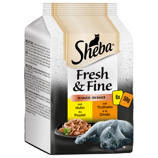 6 x 50 g Sheba-pussiruoat erikoishintaan! - Fresh & Fine: kana & kalkkuna kastikkeessa