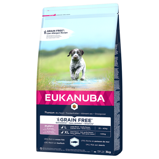 Eukanuba-koiranruoka grainfree erikoishintaan! - Grain Free Puppy Large Breed lohi 3 kg