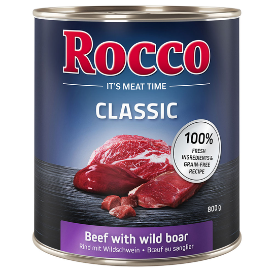 Rocco Classic -säästöpakkaus 12 x 800 g - nauta ja villisika