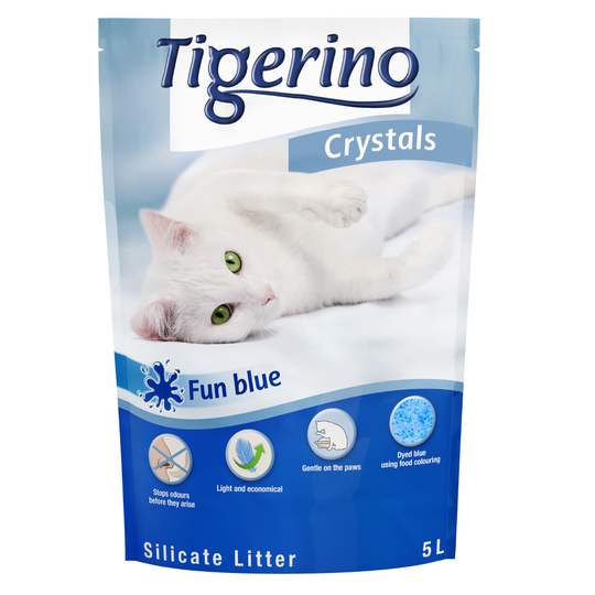 Tigerino Crystals Fun - värikäs kissanhiekka - sininen, 5 l