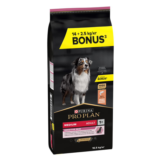 2 kg / 2,5 kg kaupan päälle! 14 kg / 16,5 kg PURINA PRO PLAN - Medium Adult Sensitive Skin Salmon & Rice OPTIDERMA (16,5 kg)