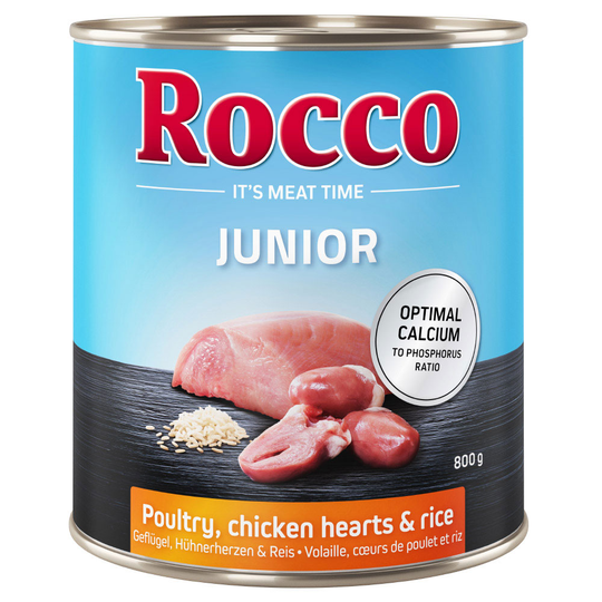 Rocco Junior 12 x 800 g - siipikarja & kanansydän + riisi