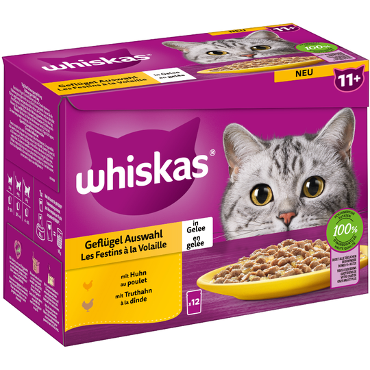 Whiskas Senior Pouches -lajitelma 12 x 85 g - 11+ siipikarjavalikoima hyytelössä