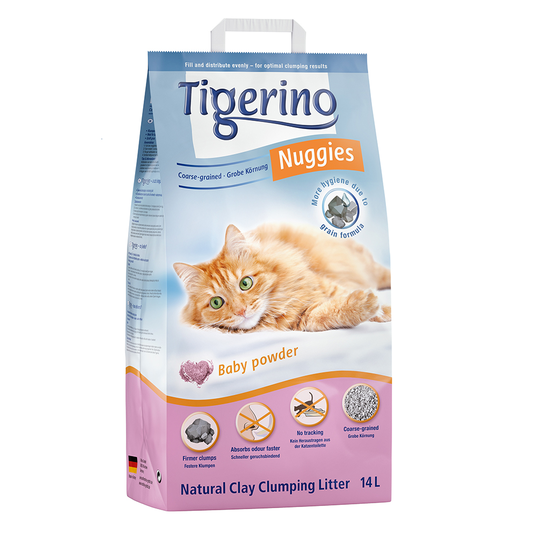 Tigerino Nuggies (Classic) -kissanhiekka, talkintuoksuinen ja karkea - 14 l