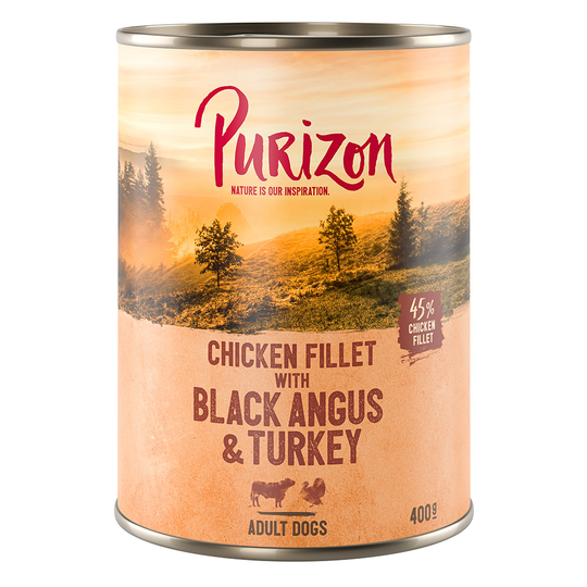 5 + 1 kaupan päälle! Purizon Adult 6 x 400 g - Black-Angus & kalkkuna bataatilla & karpaloilla