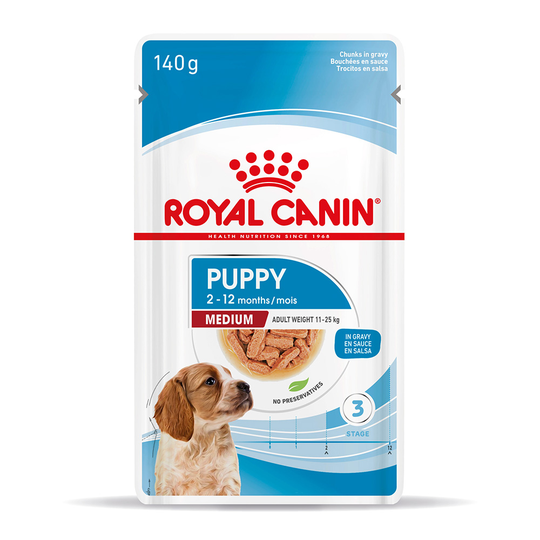10 x 140 g / 12 x 85 g Royal Canin Size in Gravy erikoishintaan! - Medium Puppy (10 x 140 g)