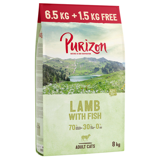 6,5 kg + 1,5 kg kaupan päälle! 8 kg Purizon-kissanruokaa - Adult Lamb & Fish