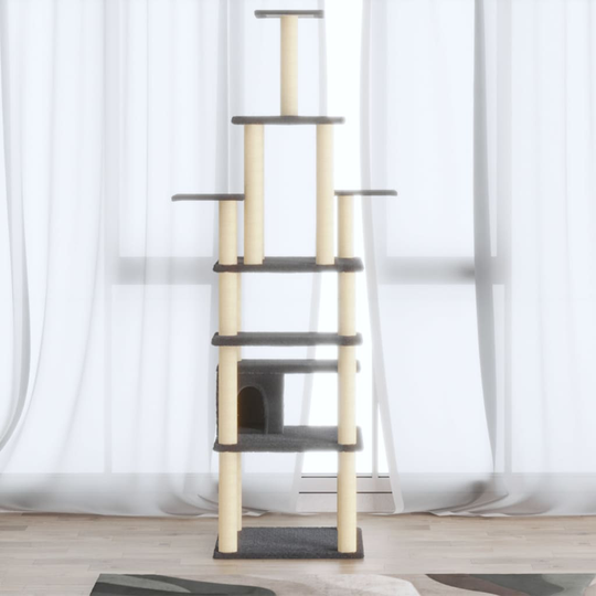 vidaXL Kissan kiipeilypuu sisal- raapimispylväillä tummanharmaa 183 cm