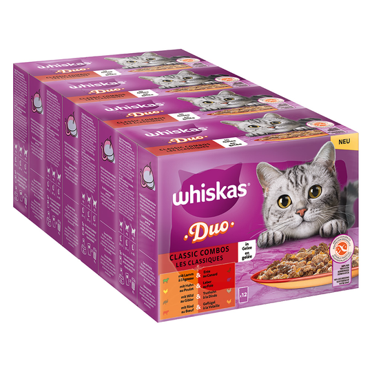 Jumbopakkaus: WHISKAS DUO -annospussit 96 x 85 g - Classic Combos in Jelly