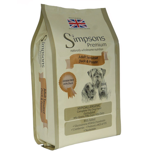 Simpsons Premium -säästöpakkaus 2 x 12 kg - Sensitive Adult Duck & Potato