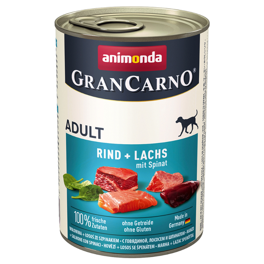 Animonda GranCarno Adult Meat Plus 6 x 400 g - nauta, lohi & pinaatti