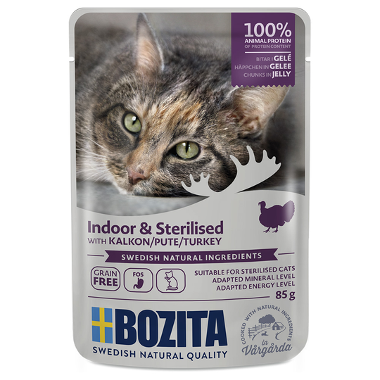 Bozita Chunks in Jelly Indoor & Sterilised 12 x 85 g - kalkkuna