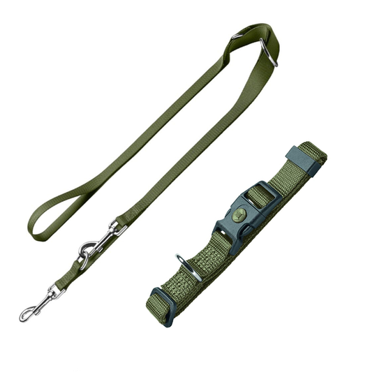 HUNTER London: kaulapanta + talutushihna, oliivinvihreä - Vario Basic M-koko + hihna 200 cm / 10 mm