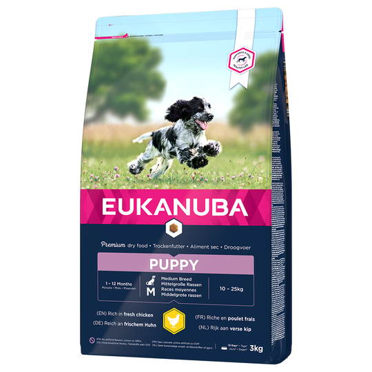 Eukanuba-säästöpakkaus - 2 x 3 kg Puppy Medium Breed Chicken