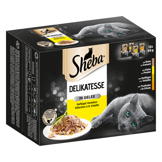 Sheba Selection Pouches -säästöpakkaus 48 x 85 g - Delicacies in Jelly, siipikarjalajitelma