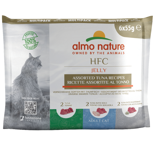 Almo Nature HFC Natural Pouch -säästöpakkaus: 24 x 55 g - 3 tonnikalamakua hyytelössä