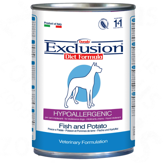 Exclusion Diet -lajitelma 12 x 400 g, monta makua - Horse, Duck + Fish