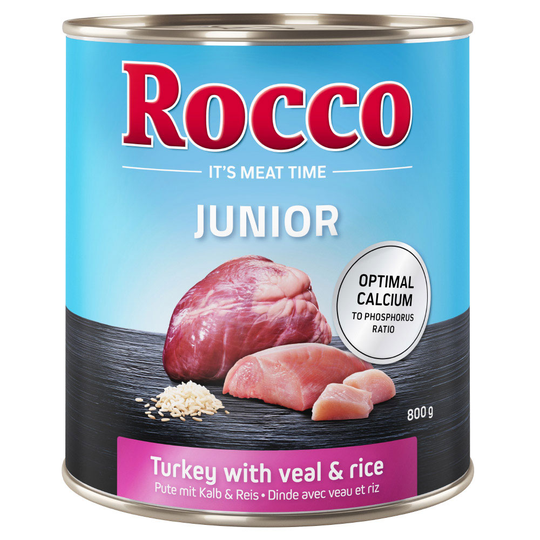 Rocco Junior 6 x 800 g - kalkkuna & vasikansydän + riisi