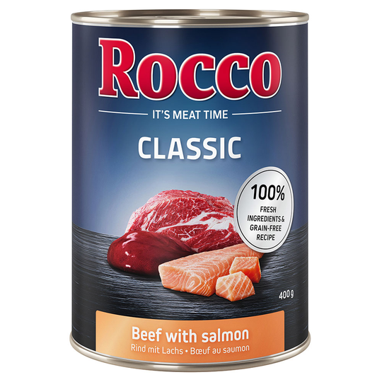 Rocco Classic -säästöpakkaus 12 x 400 g - naudanliha ja lohi
