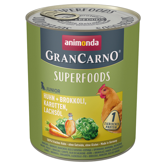 Animonda GranCarno Junior Superfoods 6 x 800 g - kana + parsakaali, porkkana, lohiöljy