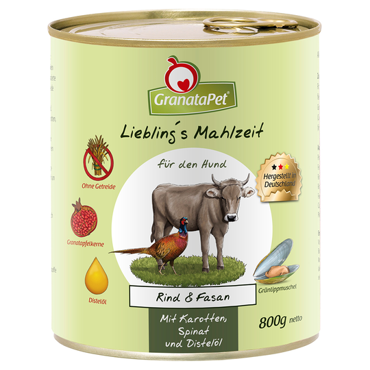 GranataPet-säästöpakkaus 24 x 800 g - nauta ja fasaani & porkkana, pinaatti ja safloriöljy
