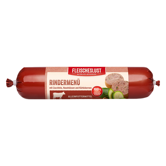 Fleischeslust 12 x 800 g - Classic: nauta, kesäkurpitsa, hasselpähkinä & kurpitsansiemen