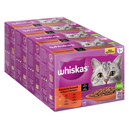 Säästöpakkaus: Whiskas 1+ Adult Pouches 144 x 85 g - perinteinen kastikevalikoima