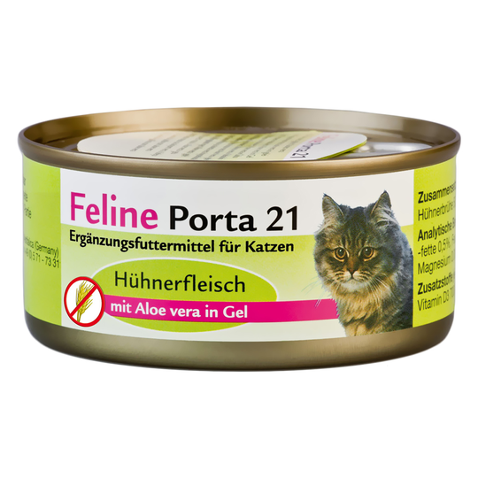 2x zooPisteitä: Feline Porta 21 kissanruoka 24 x 156 g - kana & aloe (viljaton)