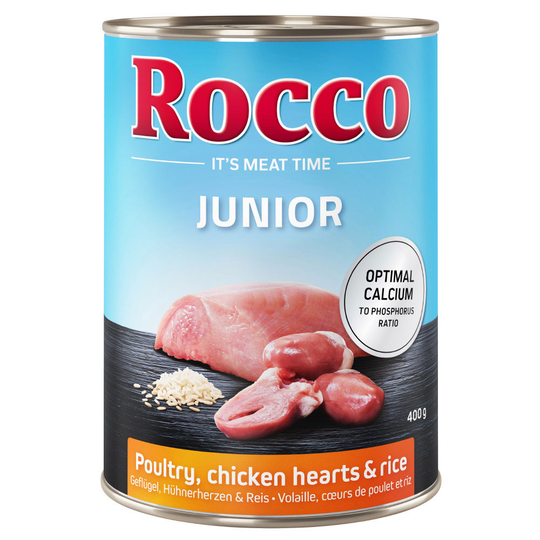 Rocco Junior 12 x 400 g - siipikarja & kanansydän + riisi