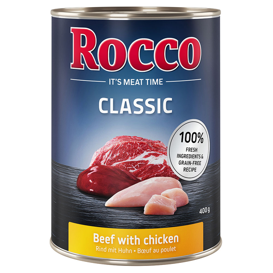 Rocco Classic -säästöpakkaus 12 x 400 g - naudanliha ja kana