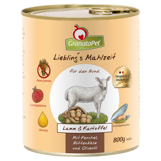 GranataPet-säästöpakkaus 24 x 800 g - lammas & peruna, fenkoli, raejuusto ja oliiviöljy