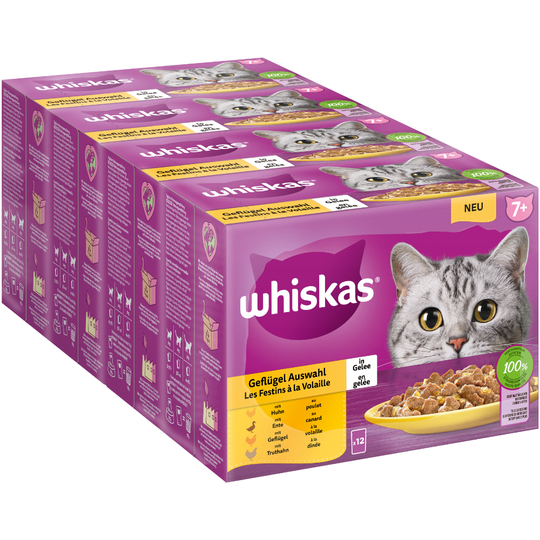 Whiskas Senior Pouches -lajitelma 144 x 85 g - 7+ siipikarjavalikoima hyytelössä