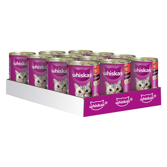 Whiskas 1+ -purkkiruoka 24 x 400 g - 1+ in Sauce, nauta & maksa
