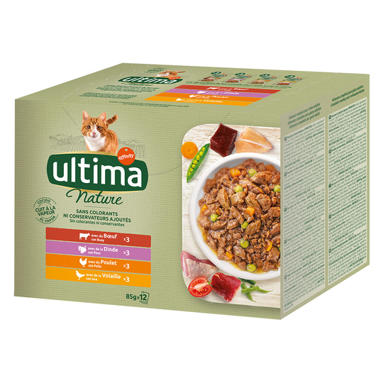 Ultima Nature -kissanruoka - 48 x 85 g lihalajitelma (nauta, kalkkuna, kana, siipikarja)