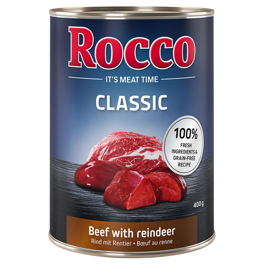 Rocco Classic -säästöpakkaus 12 x 400 g - naudanliha ja poro