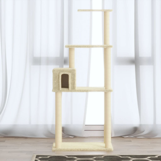 vidaXL Kissan kiipeilypuu sisal- raapimispylväillä kerma 147 cm