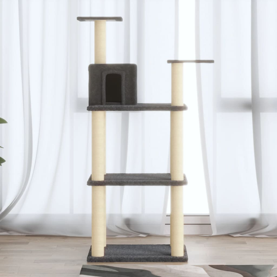 vidaXL Kissan kiipeilypuu sisal- raapimispylväillä tummanharmaa 119 cm