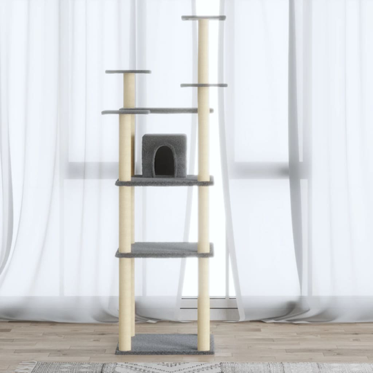 vidaXL Kissan kiipeilypuu sisal- raapimispylväillä vaaleanharmaa 171cm