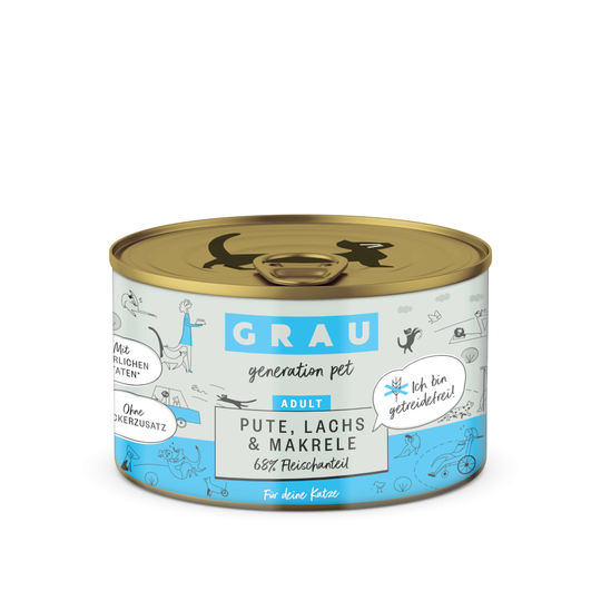 Grau Adult, viljaton 6 x 200 g - kalkkuna, lohi & makrilli