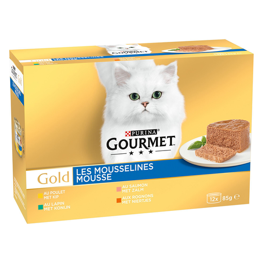 Gourmet Gold Fine Paté 12 x 85 g - mix (kani, kana, lohi, munuainen)